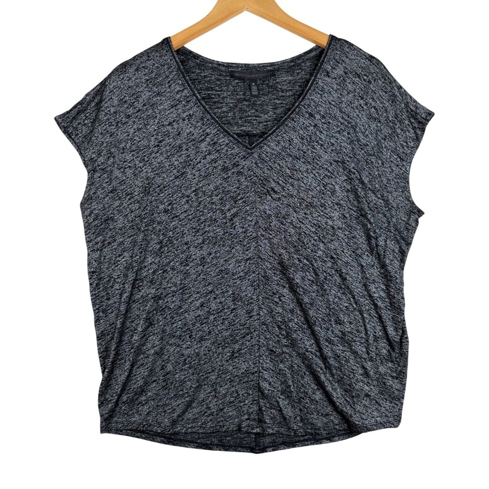 White House Black Market Heathered Knit Dolman Short Sleeve size Medium Gray/Bla